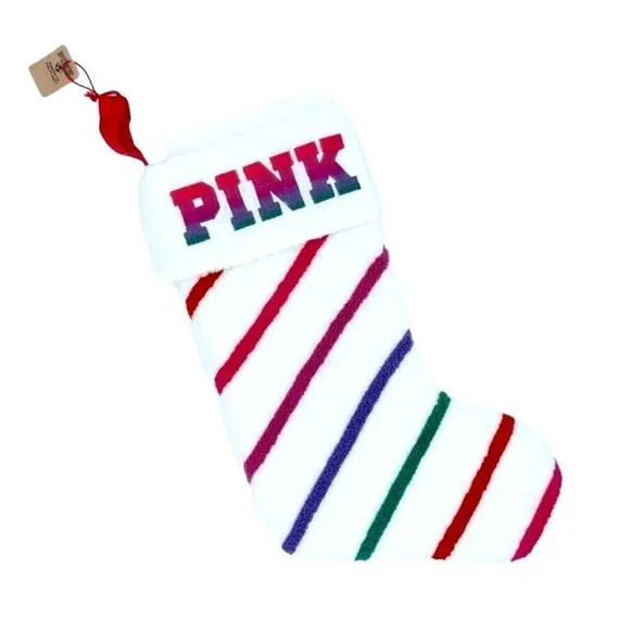 pink Limited Edition Sherpa Striped Christmas Stocking - Picture 1 of 9